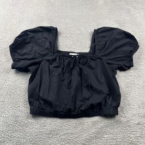 Puff Sleeve Blouse Womens XS Cottagecore Black Crop Top Universal Thread
